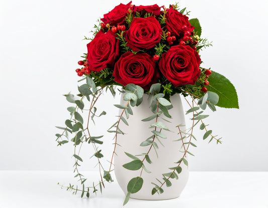 RED ROSES & HYPERICUM WEDDING ARRANGEMENT