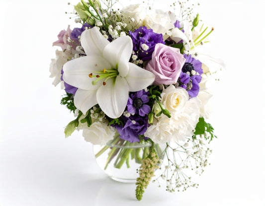 ROSE, ORCHID & LISIANTHUS WEDDING CENTREPIECE
